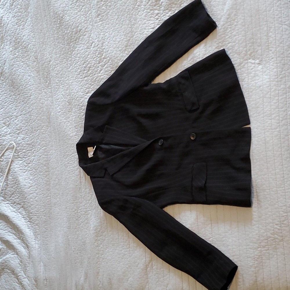 ann taylor loft  12 petite 2 button blazer black with white striped detail